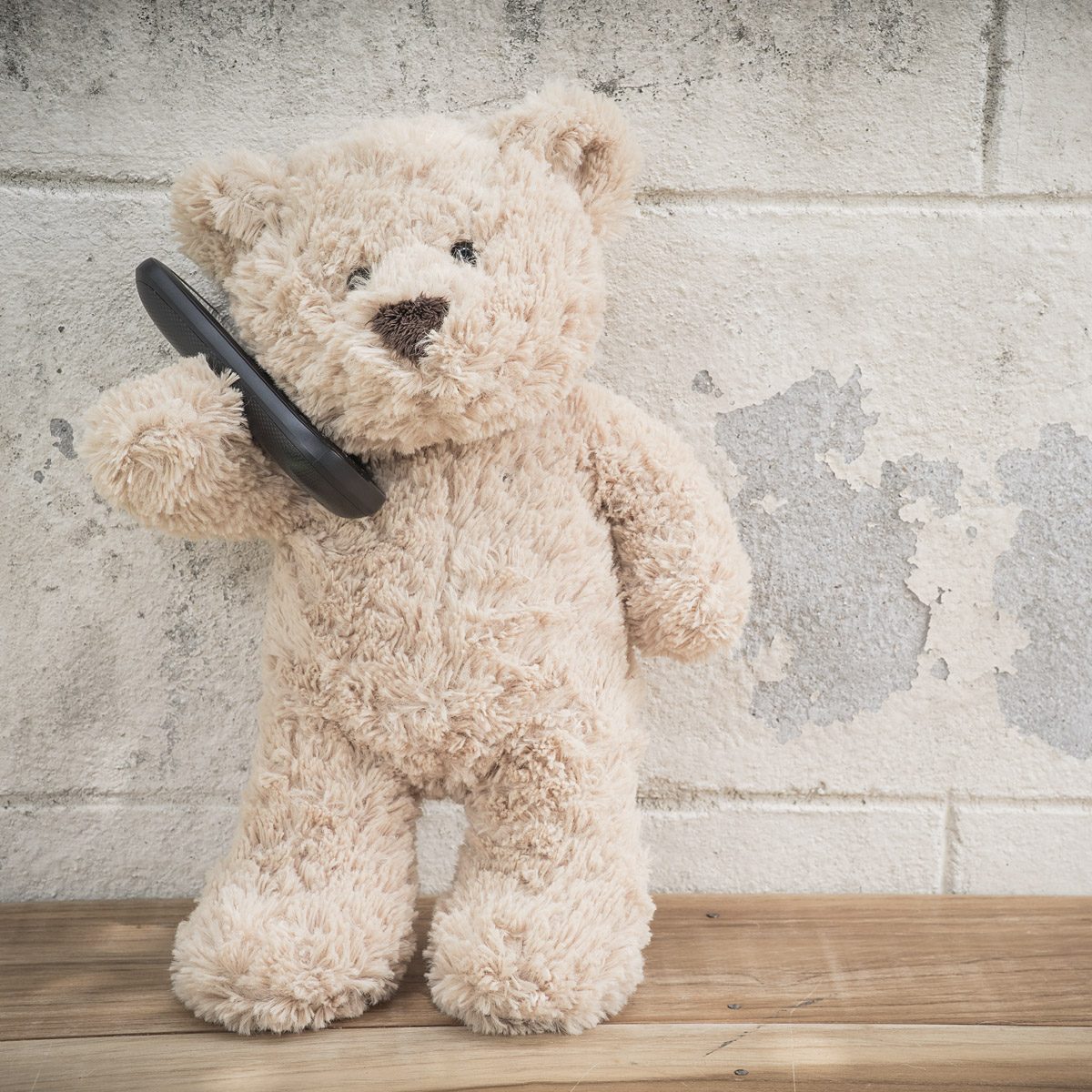 Ein Teddybär mit Telefon